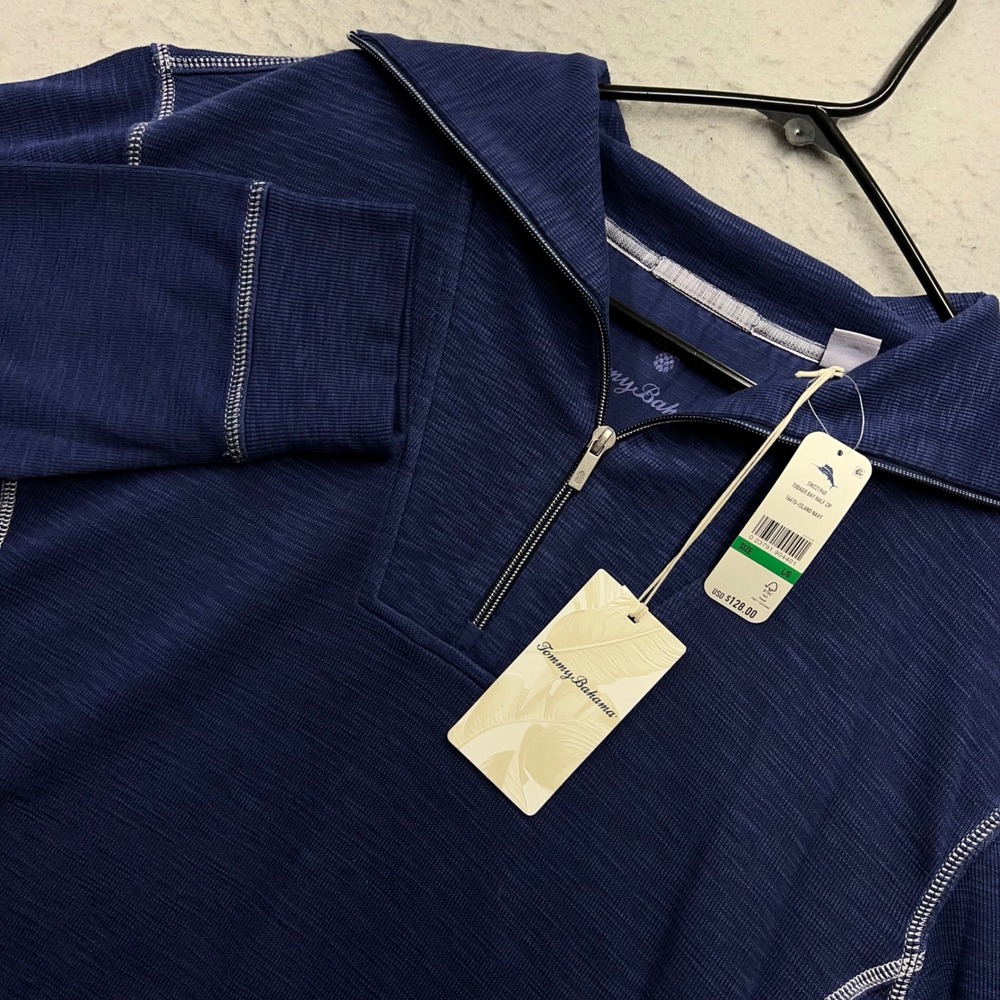 Tommy Bahama Tobago Bay Half Zip Pullover Island Navy Blue SW221940 Mens Large